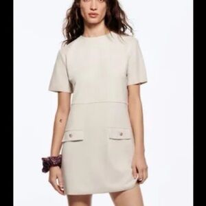 Zara Faux Suede Cream Mini Dress